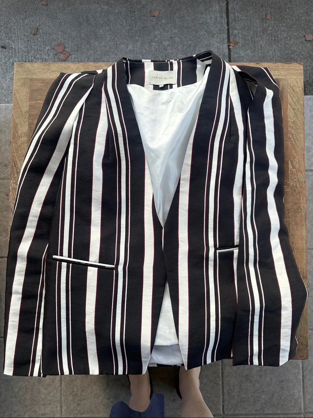 Lavish Alice Black and White Vertical Stripe Cape Blazer